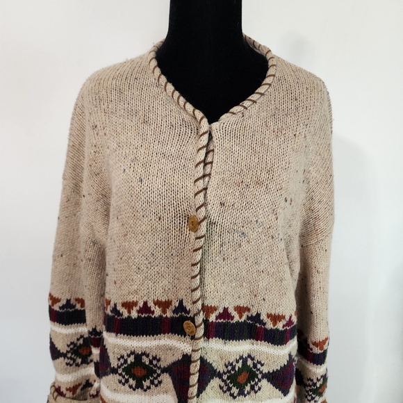 Vintage Christopher & Banks Whipstitch Cardigan L Ramie Cotton Wool - Picture 7 of 9